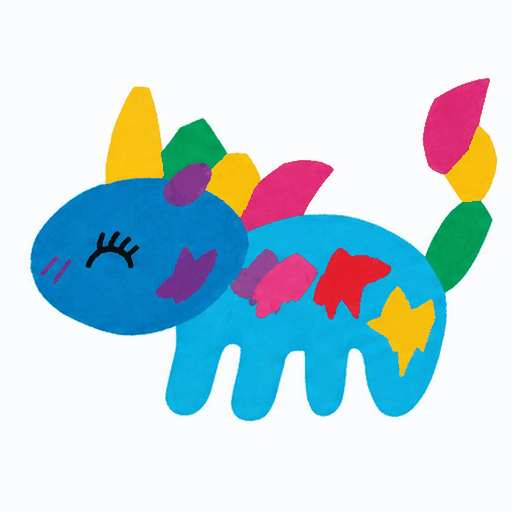 The multicolor dinosaur moves in a short animation.