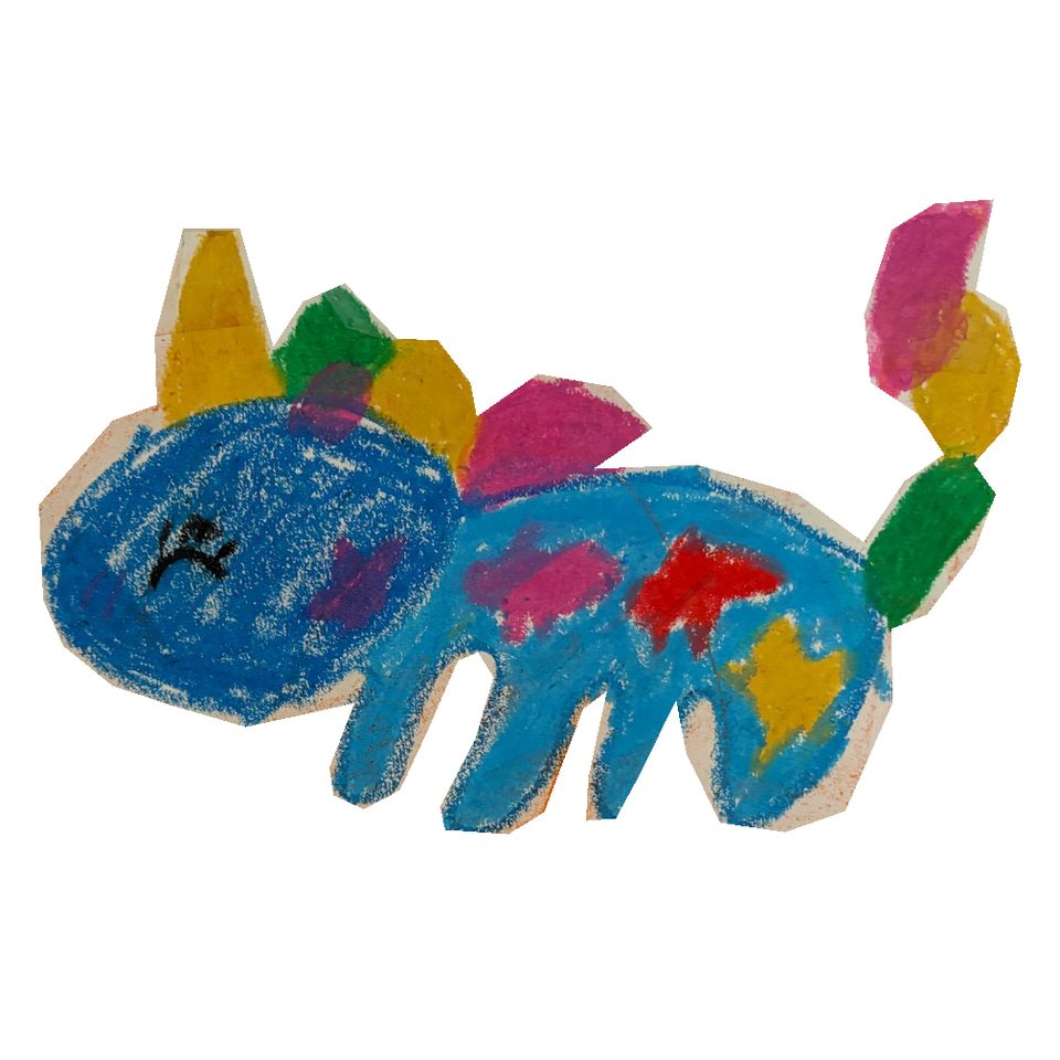 The original multicolor dinosaur drawing for D001.