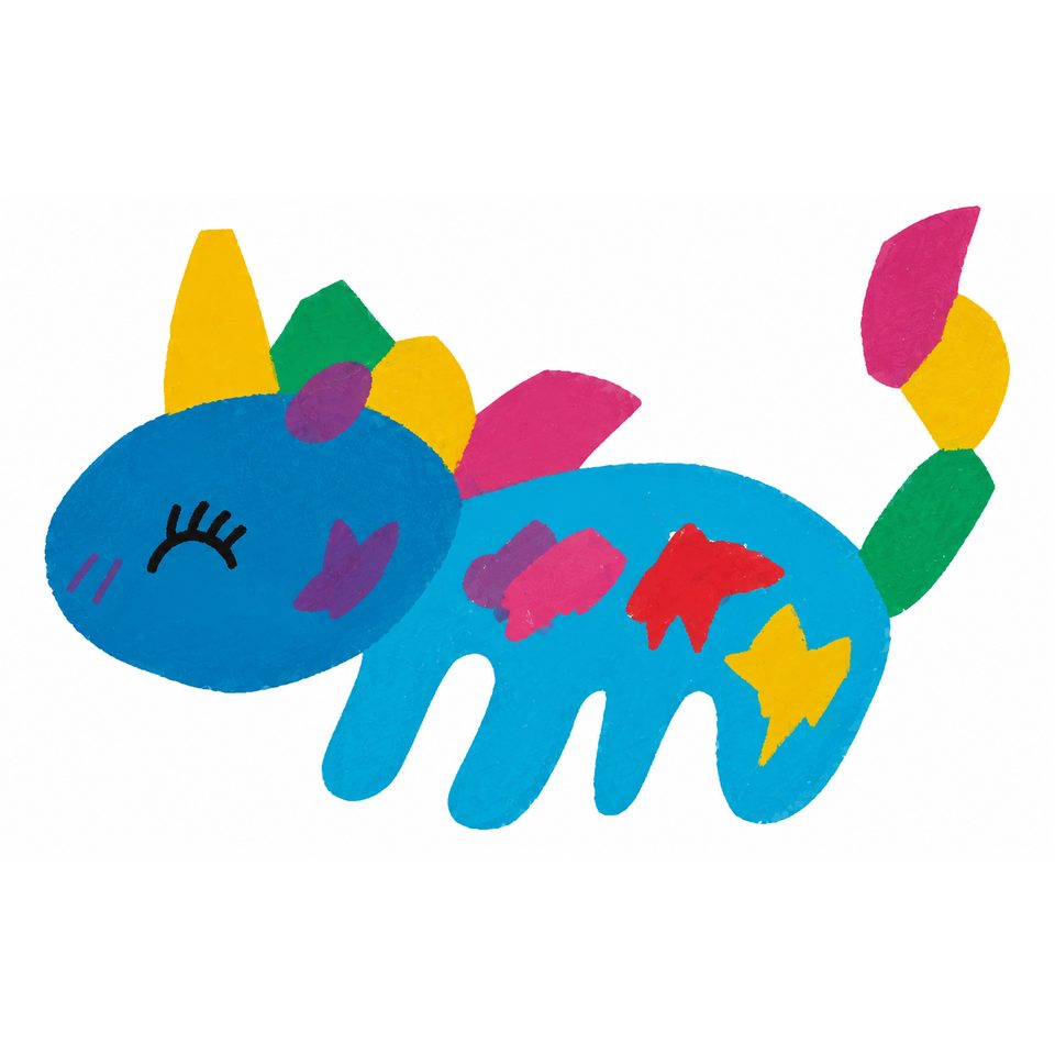 Polished drawing of the multicolor D001 dinosaur.