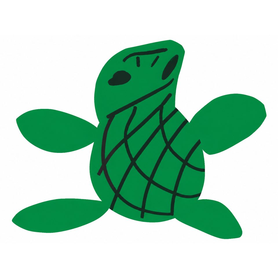 Polished drawing of the green D002 turtle.
