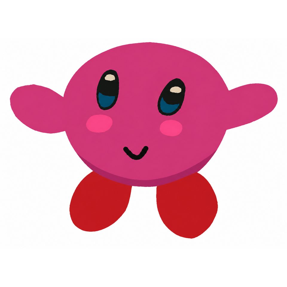 Polished drawing of the round pink D003 character.