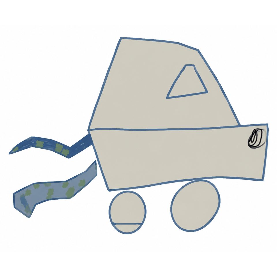 Polished drawing of the D005 hand-drawn car.